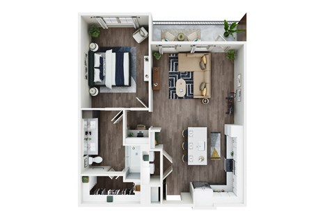 Floor plan for 1 bed, 1 bath, 922 sqft